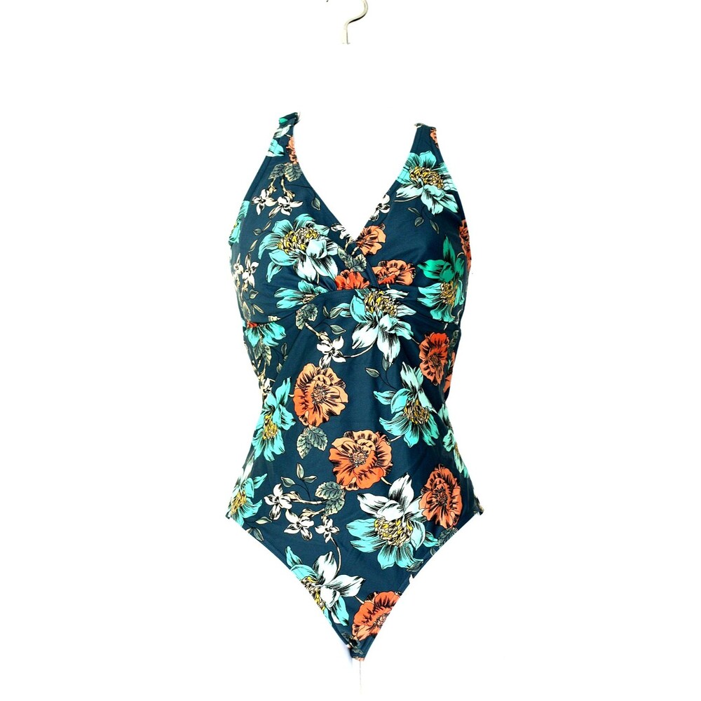 Classic PRANA 1 Pc Swimsuit Sz. 36D / M Teal / Multi Floral Sexy Swimwear #03